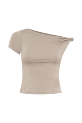 Betty Short Sleeve Modal Top With Knot Shoulder - Tawny Grey